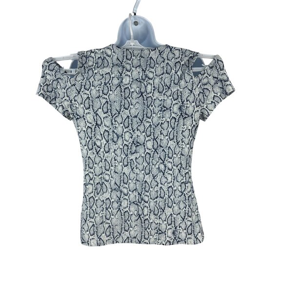 INC International Concepts Snake Print Cold Shoulder Top M V-Neck Short Sleeve - Picture 8 of 9